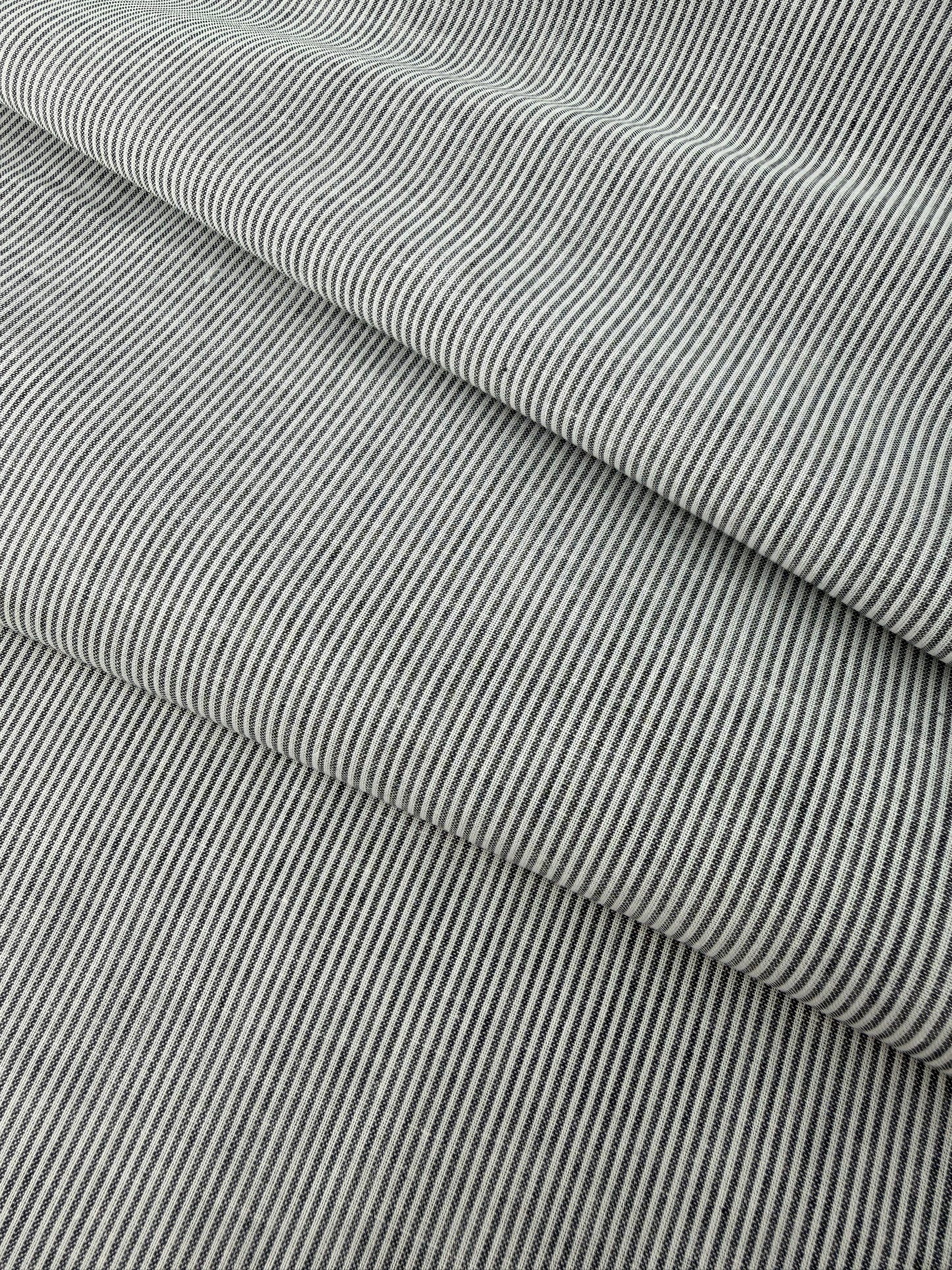 Cotton Shirting, Midnight/White Mini Stripe