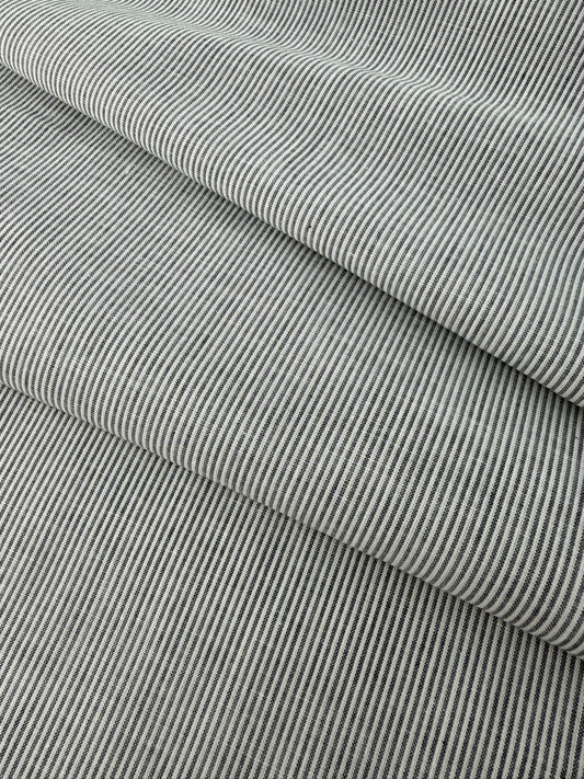 Cotton Shirting, Midnight/White Mini Stripe