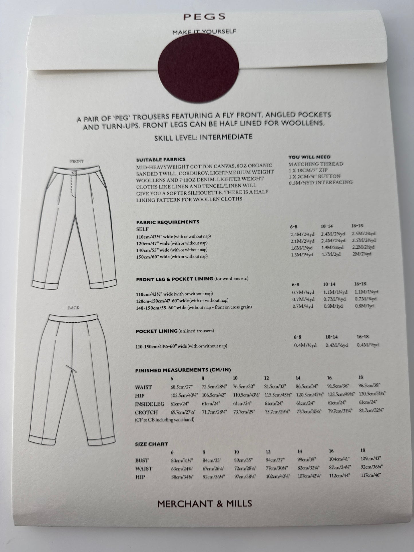 Merchant & Mills The Pegs Pattern, Size 6-18