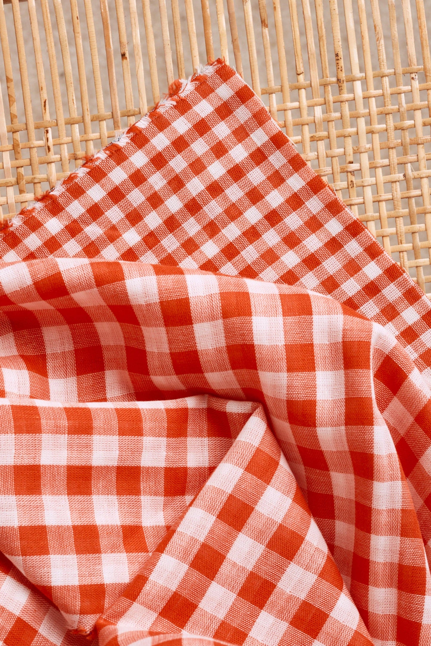Cotton Double Gauze Gingham, Orange/White