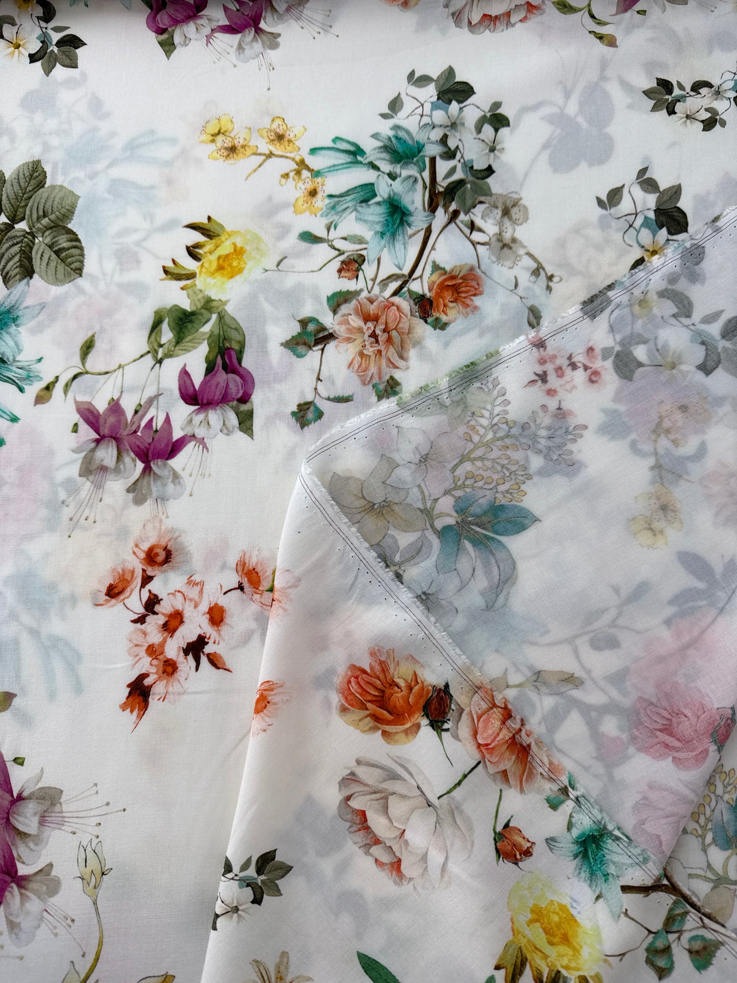 Rayon Challis, Summer Floral - Ivory