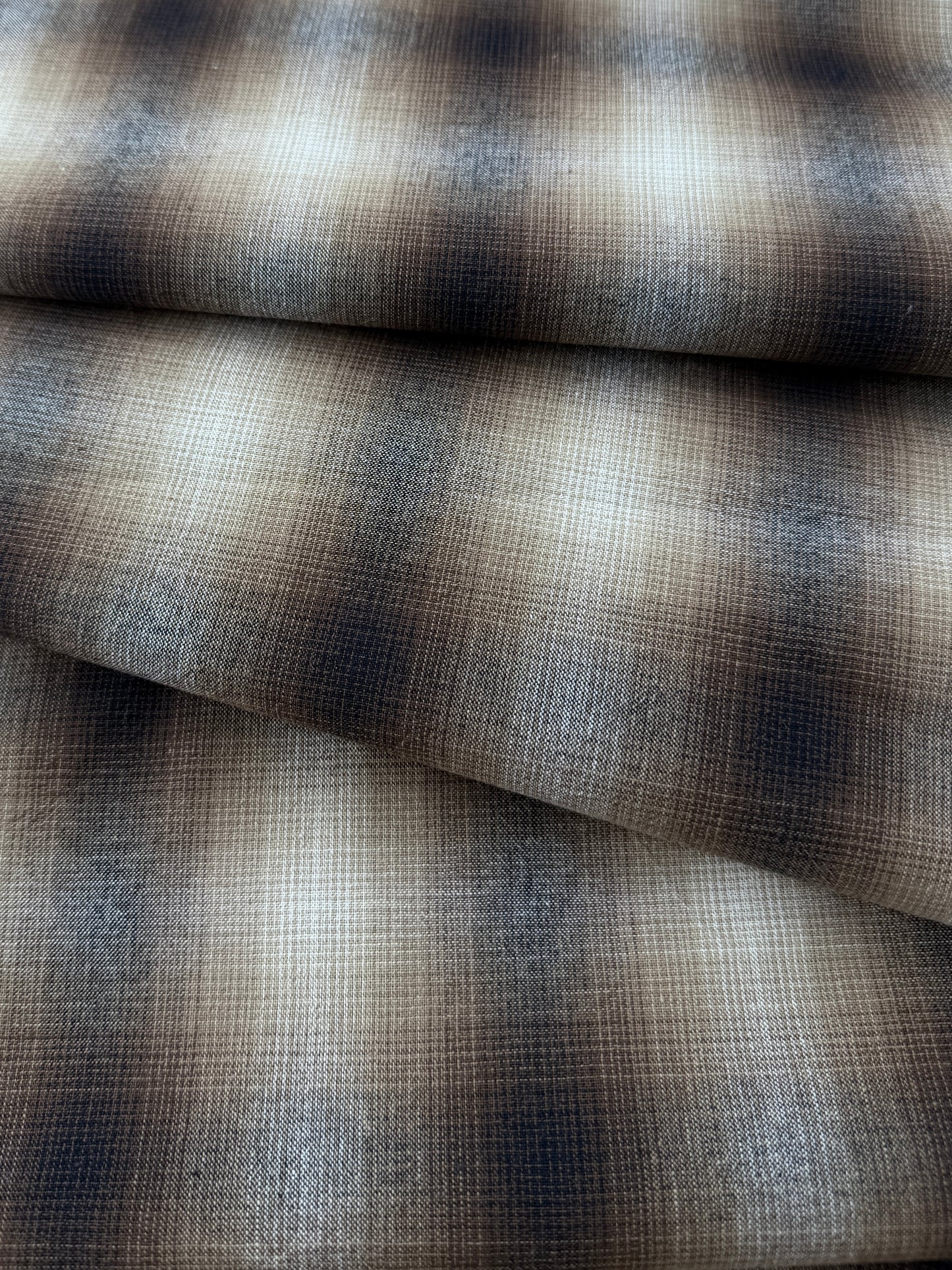 Japanese Cotton Yarn Dye Shirting, Brown Ombre Plaid