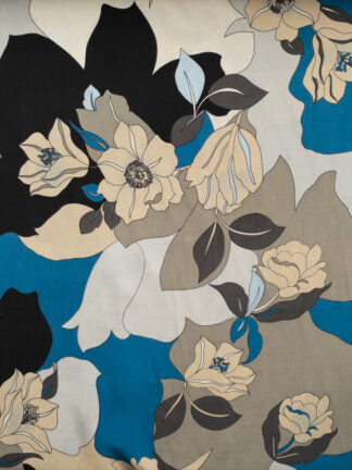 Designer Deadstock, Silk Crepe De Chine, Blue/Black Print