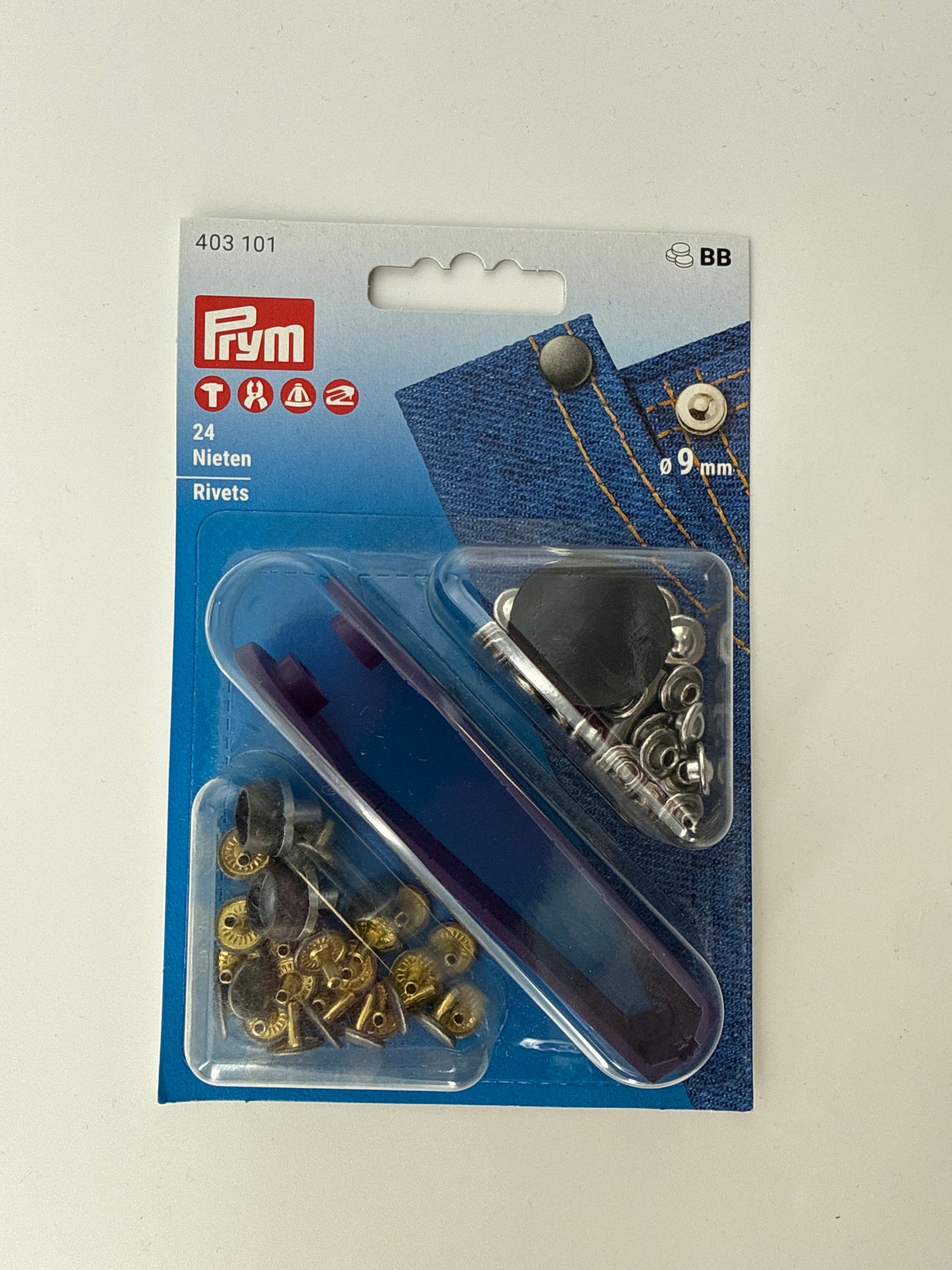 Rivets, with attachment tool, 9mm, 24 rivets
