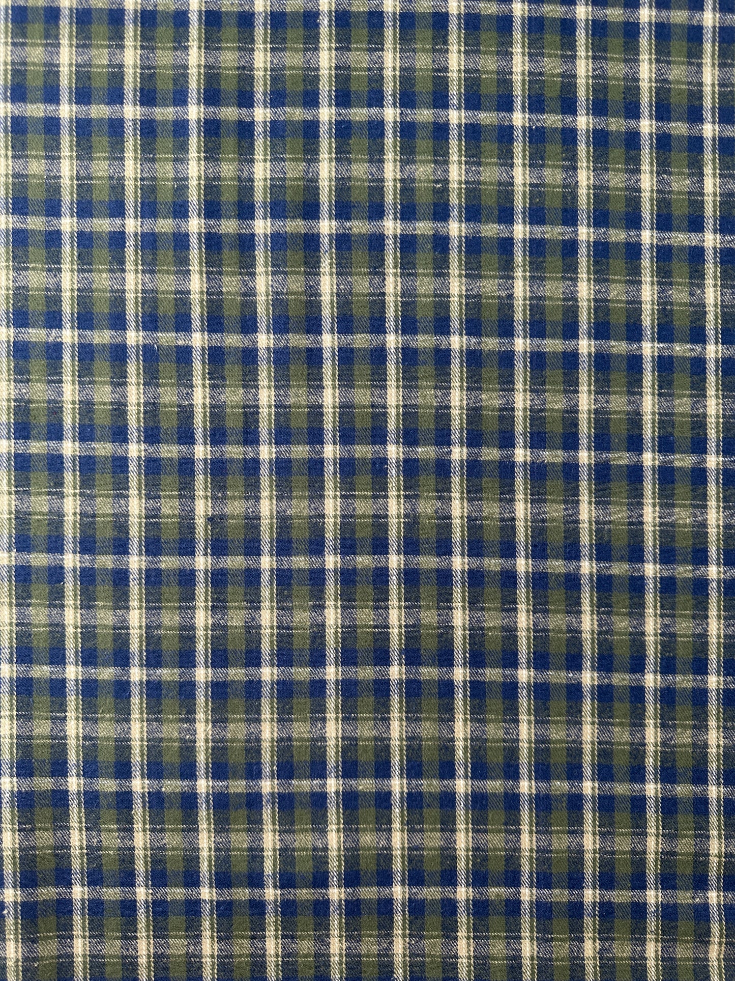 Cotton Flannel Yarn Dye, Plaid, Olive/Navy/Off-White