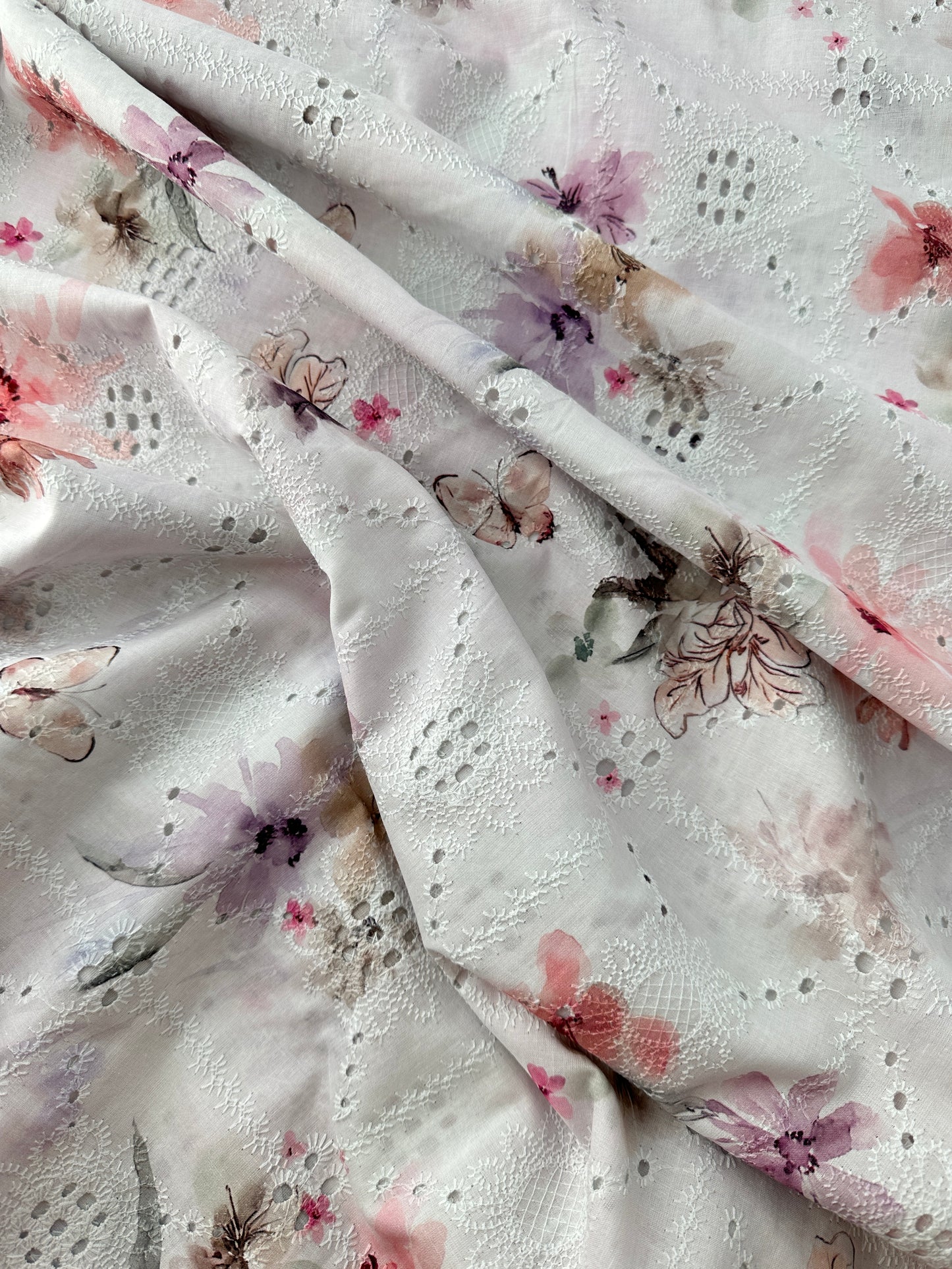 Cotton Lawn Eyelet Digital Print, Lavender Watercolor, 3.1 oz