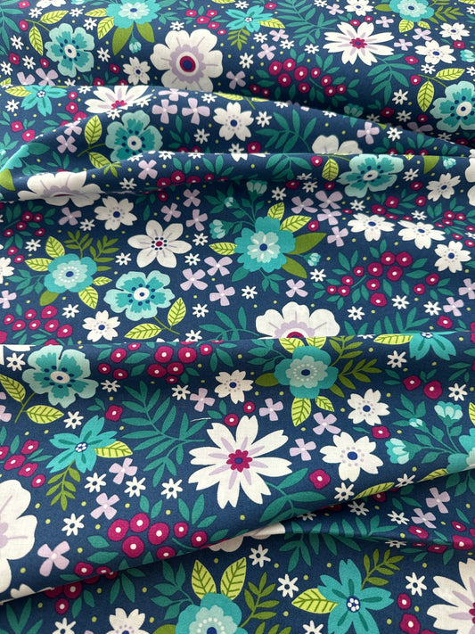 Cotton Sheeting, Cottage Garden, Cobalt