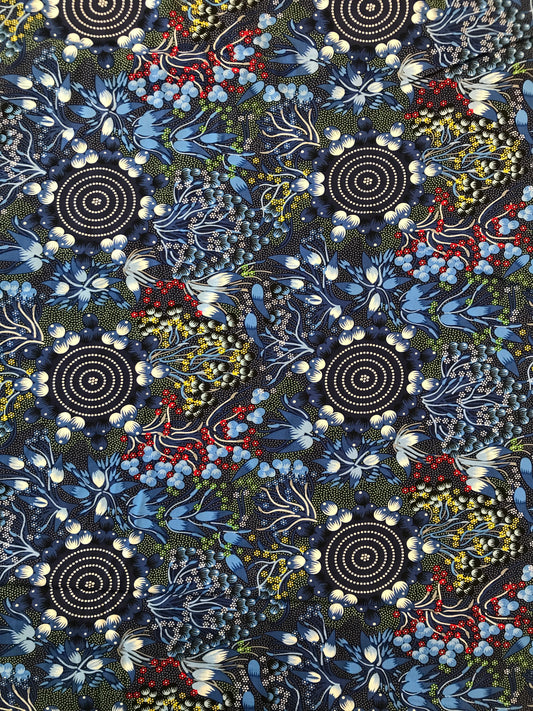 Rayon, Aboriginal Print, Bush Fruits, Blue
