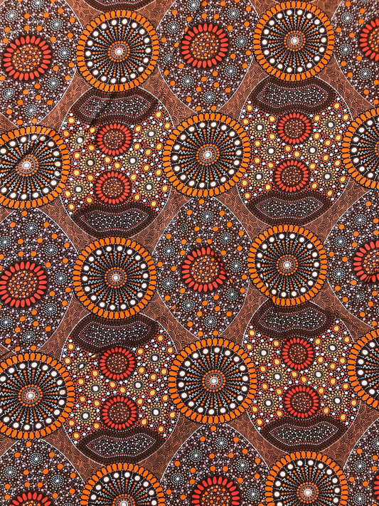 Rayon, Aboriginal Print, Wild Bush Banana & Tomato, Orange