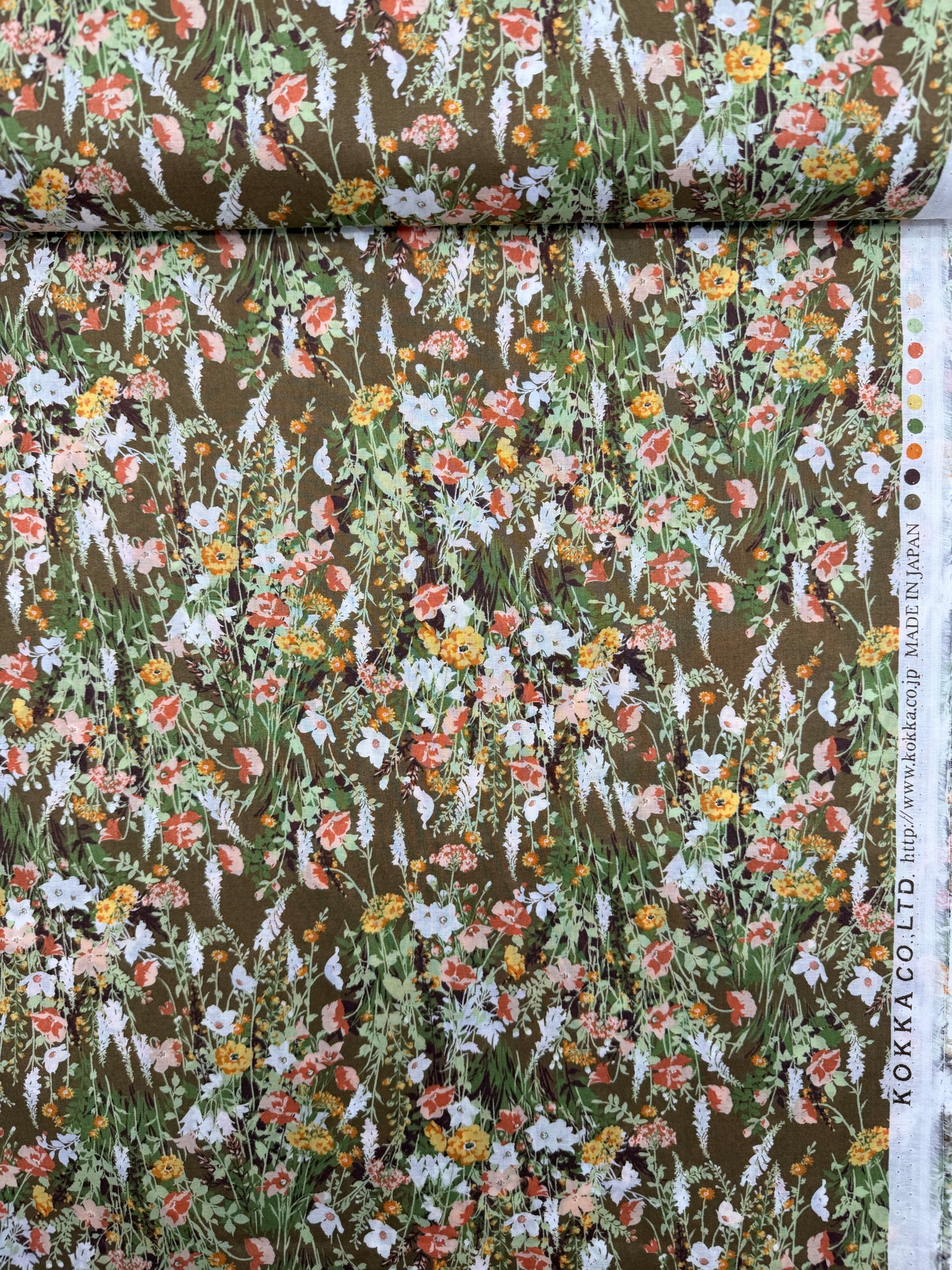 Kokka Cotton Lawn, Spring Floral - Olive