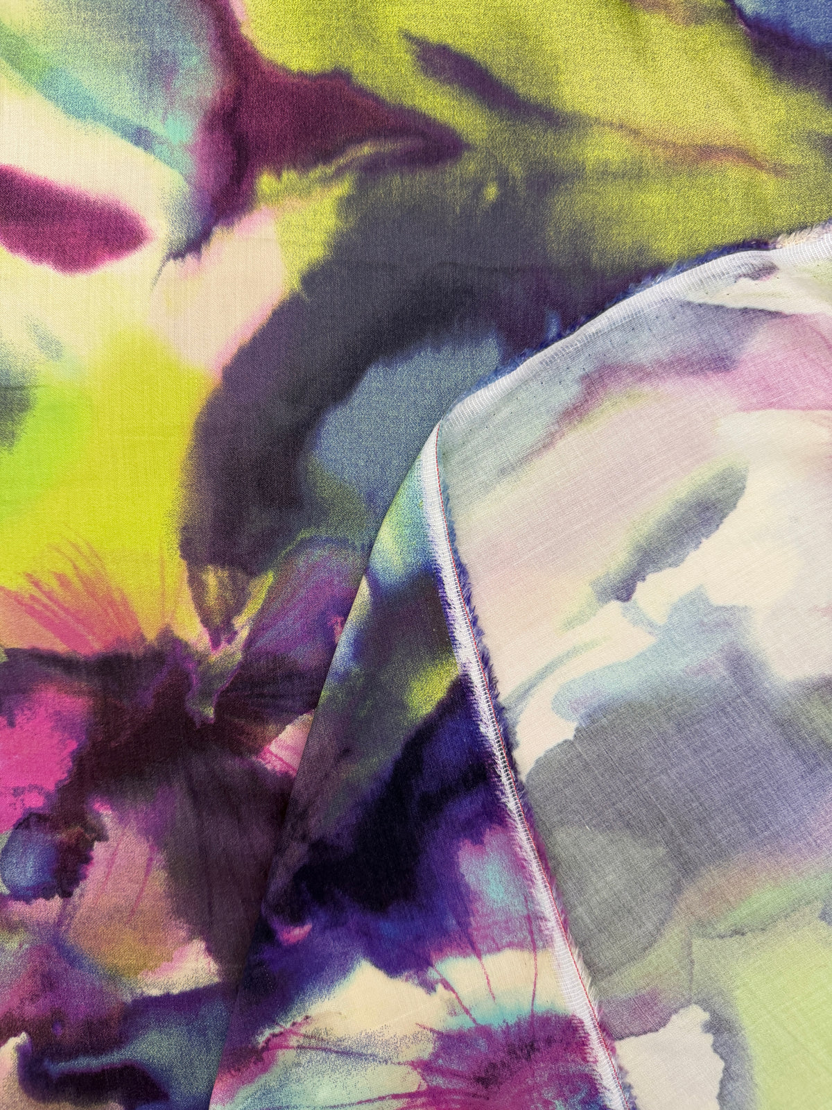 Rayon Sateen, Large Scale Watercolor Floral