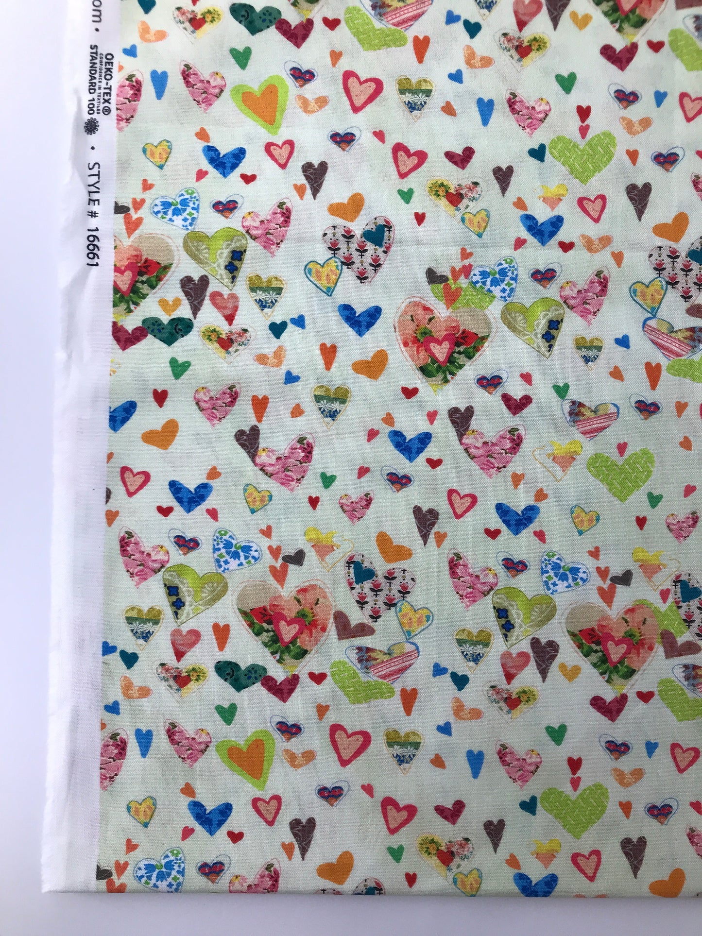 Cotton Sheeting, Hearts Light Sage