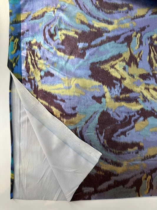 Polyester/Spandex Knit, Marble Foil Print, Lavender/Gold/Brown/Blue