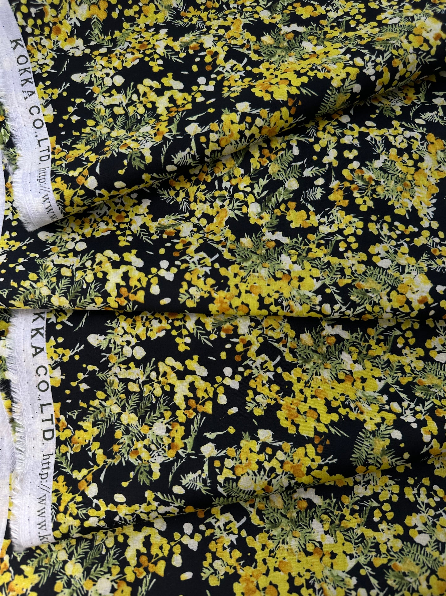 Japanese Cotton Lawn, Flownny, Black & Yellow Floral