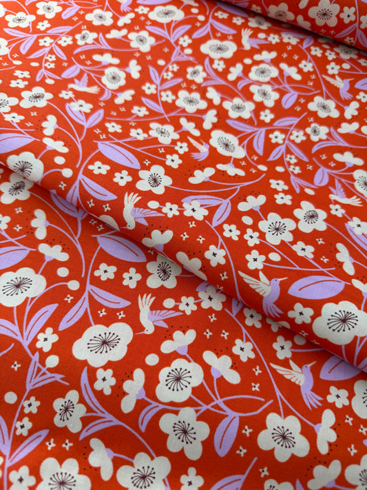 Ruby Star Society Cotton Sheeting, Persimmon - Blossoms - Warm Red