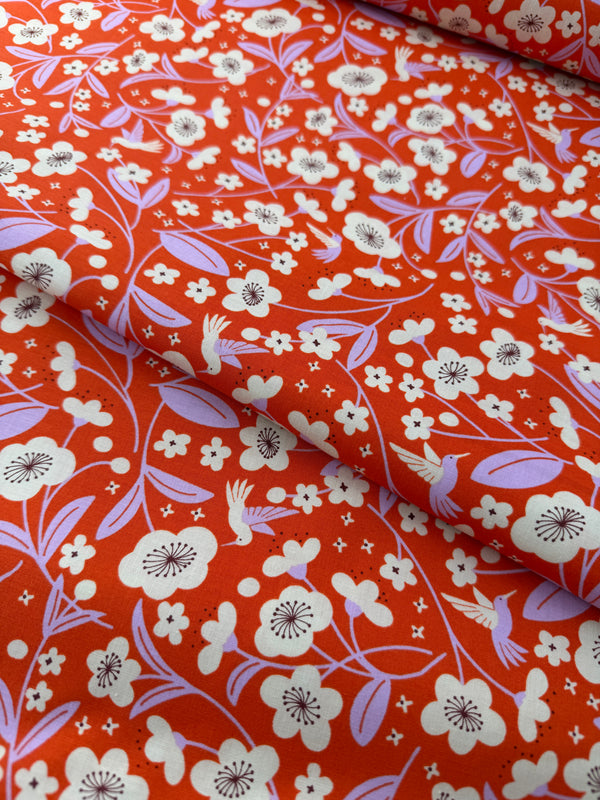 Ruby Star Society Cotton Sheeting, Persimmon - Blossoms - Warm Red