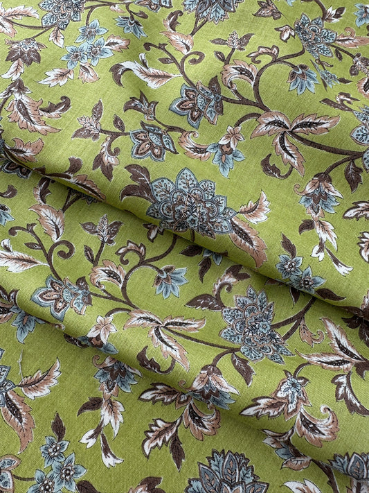 Japanese Cotton, Lightweight Sheeting, Vintage Floral – Leaf Green