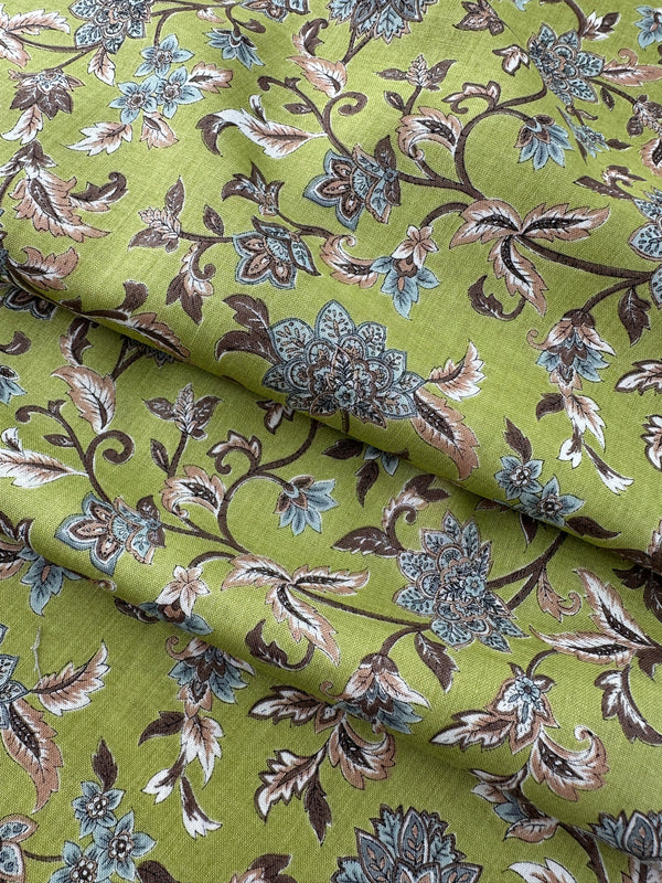 Japanese Cotton, Lightweight Sheeting, Vintage Floral – Leaf Green