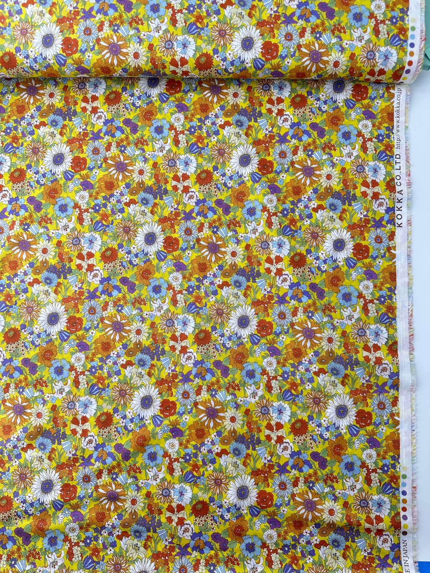 Kokka Cotton Lawn, Multicolor Floral - Yellow