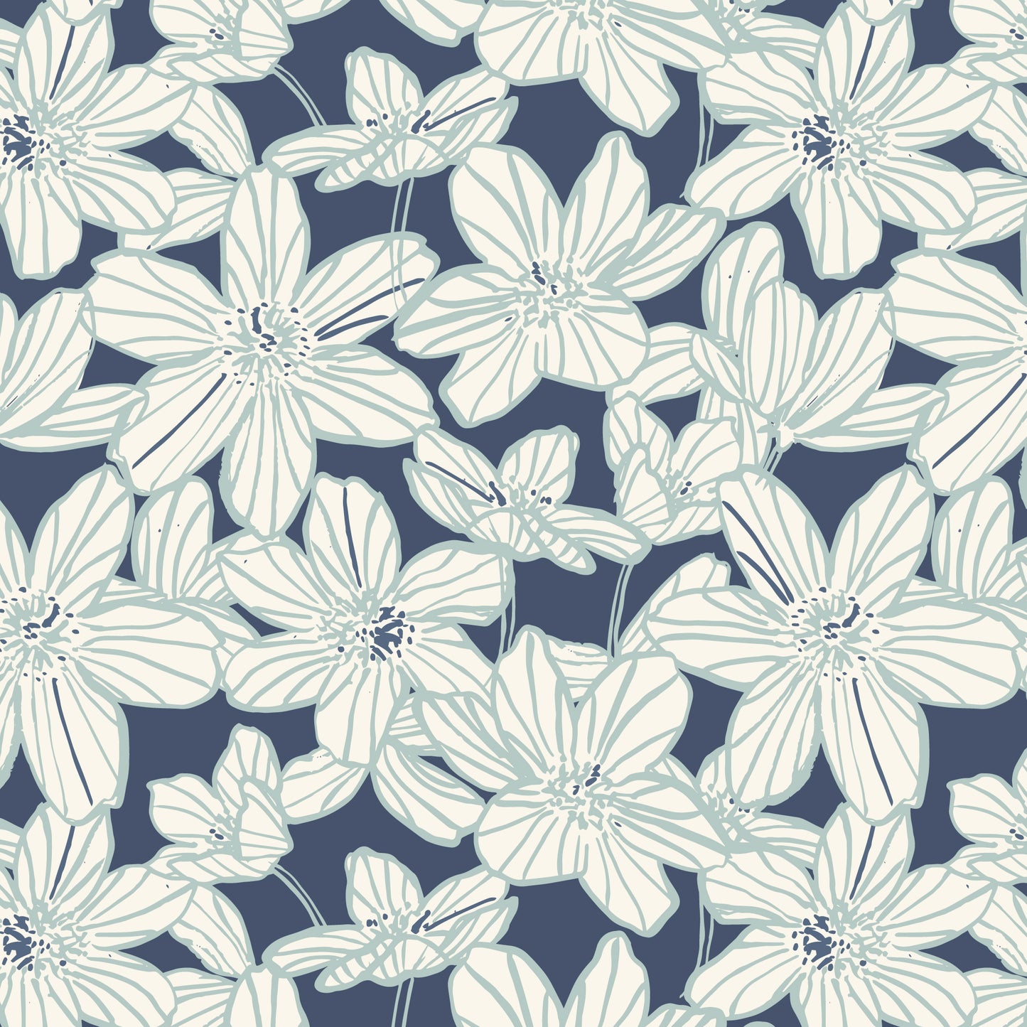 Cloud 9, Double Gauze, Sienna and Indigo - Stripe Blooms, Blue
