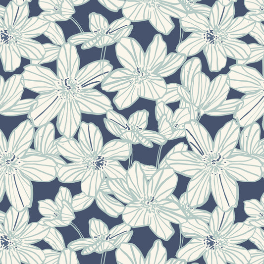 Cloud 9, Double Gauze, Sienna and Indigo - Stripe Blooms, Blue