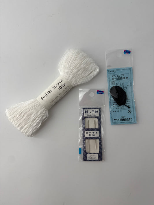 Sashiko Mending Kit, Blue, 6 patterns