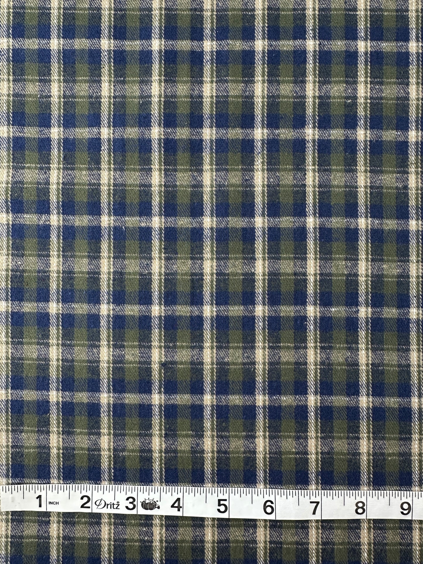 Cotton Flannel Yarn Dye, Plaid, Olive/Navy/Off-White