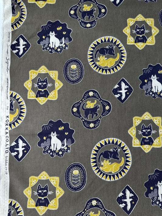 Japanese Cotton/Linen Sheeting, Cat Days