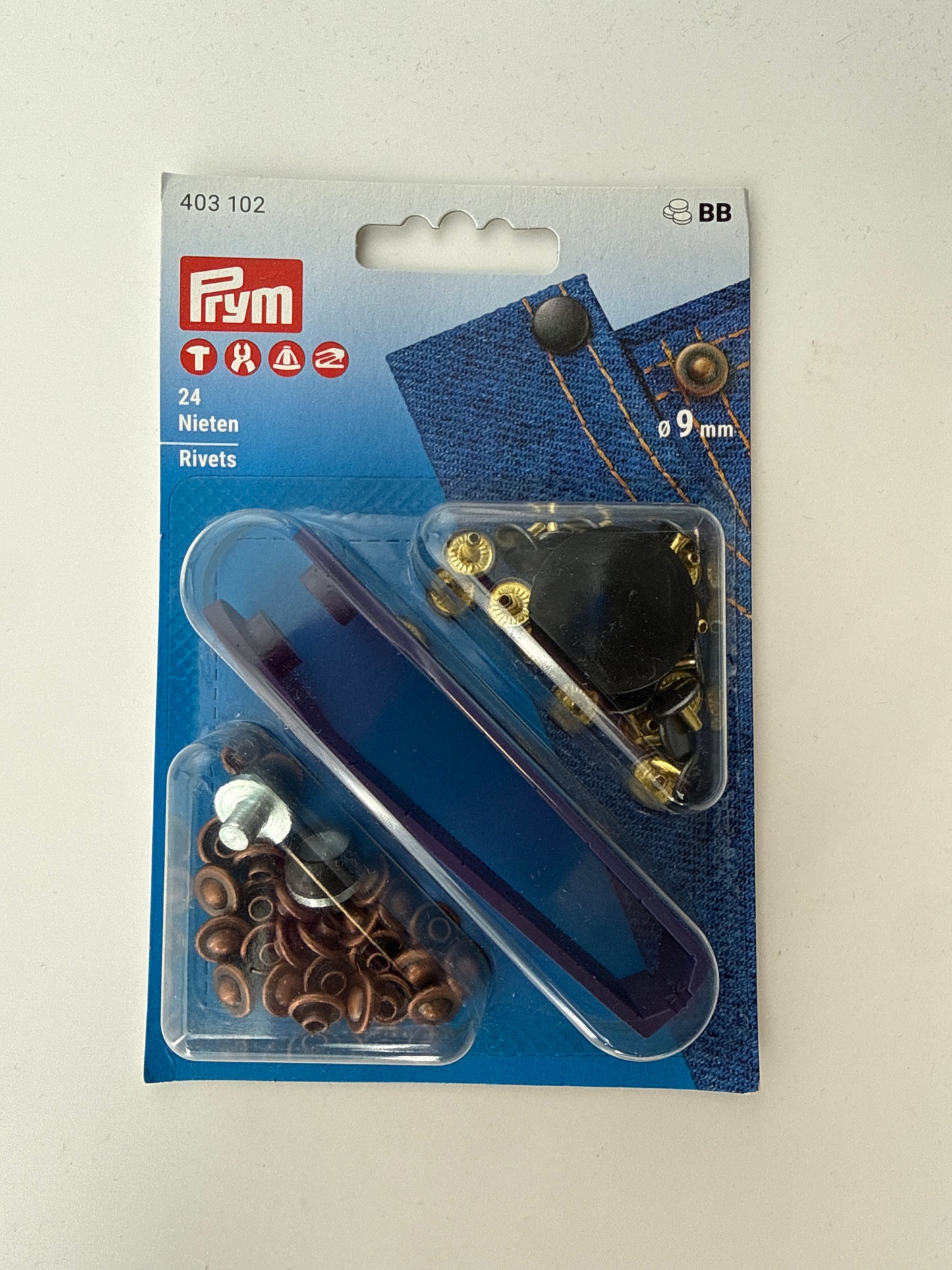 Rivets, with attachment tool, 9mm, 24 rivets