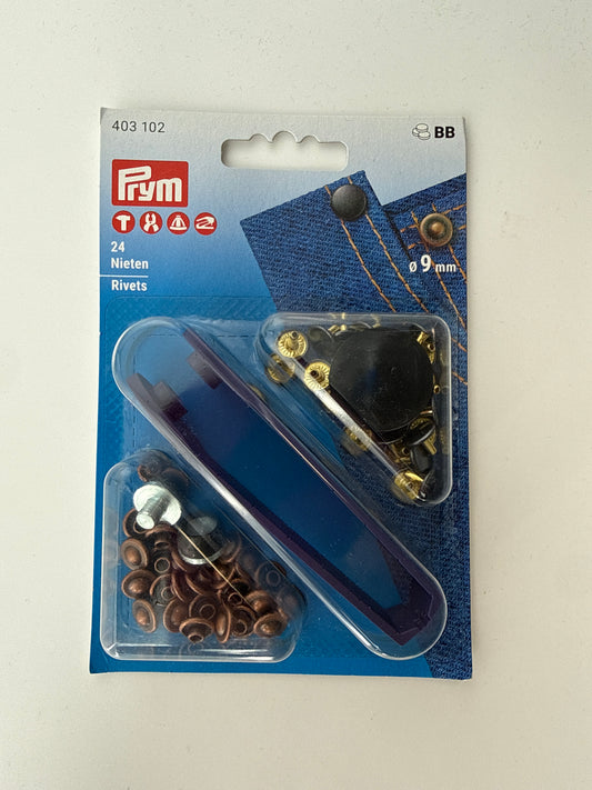 Rivets, with attachment tool, 9mm, 24 rivets