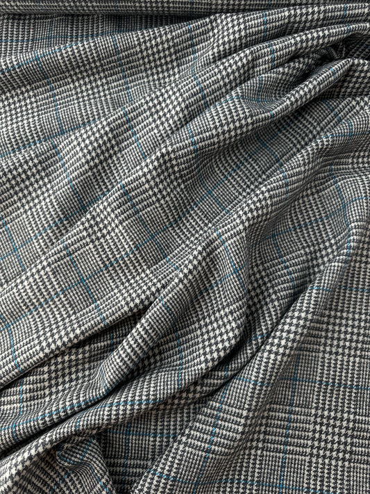 Italian Wool, Prince of Wales Check – Medium Gray/Teal