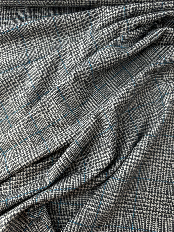 Italian Wool, Prince of Wales Check – Medium Gray/Teal