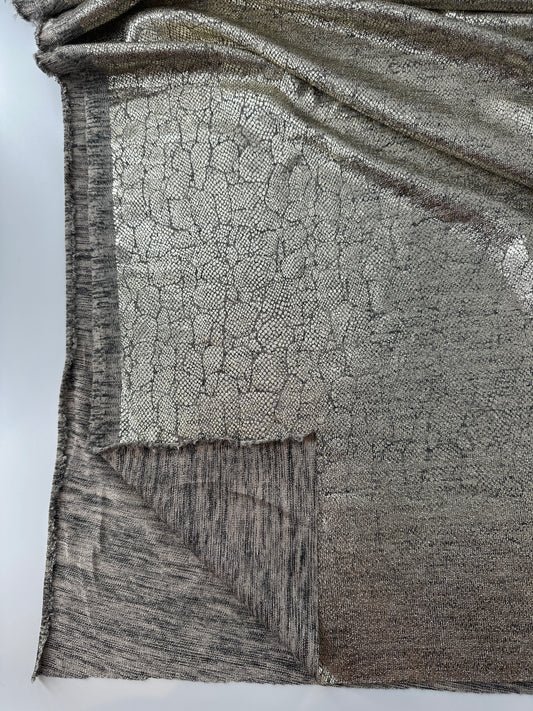 Polyester/Spandex Knit, Foil Snake Print, Silver Gold