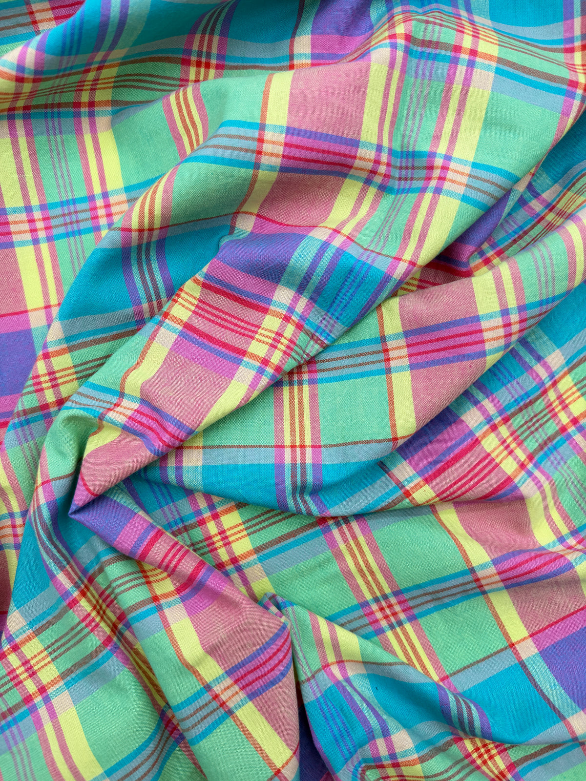 Cotton Yarn Dye Madras Check - Leaf Green/Aqua/Purple