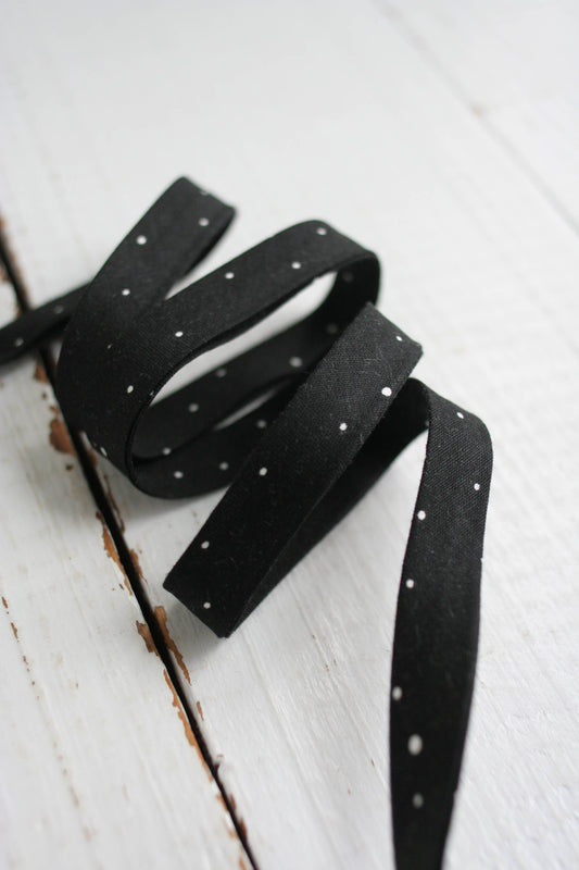 1/2" Double Fold Bias Binding -  Black Dot 100% Cotton