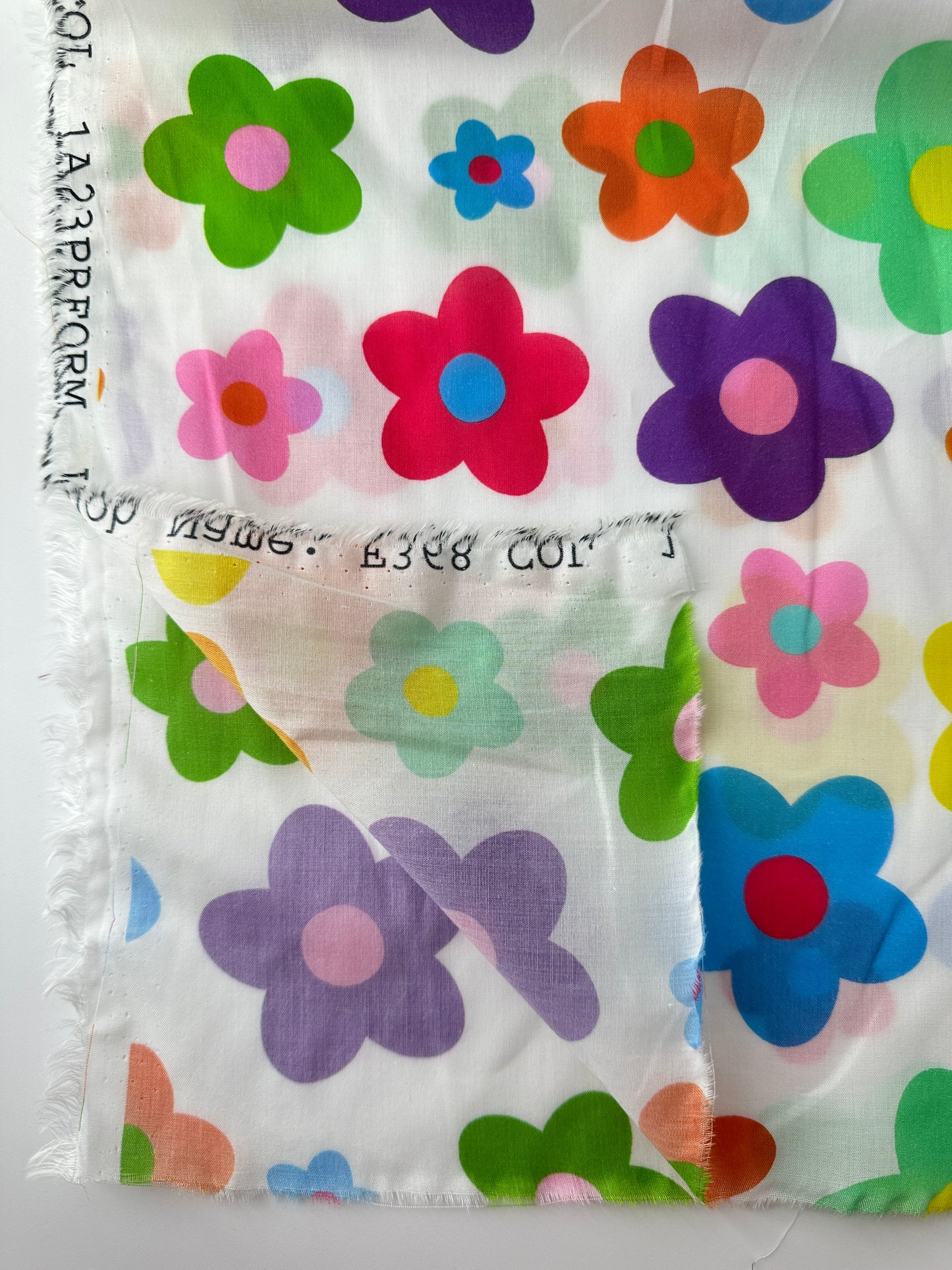 Italian Cotton Lawn, Groovy Flower Print, White Ground, 1.95 oz