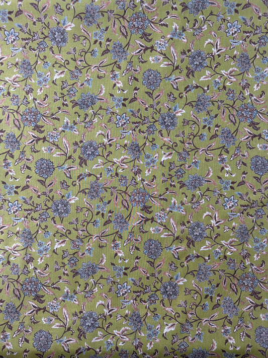 Japanese Cotton, Lightweight Sheeting, Vintage Floral – Leaf Green