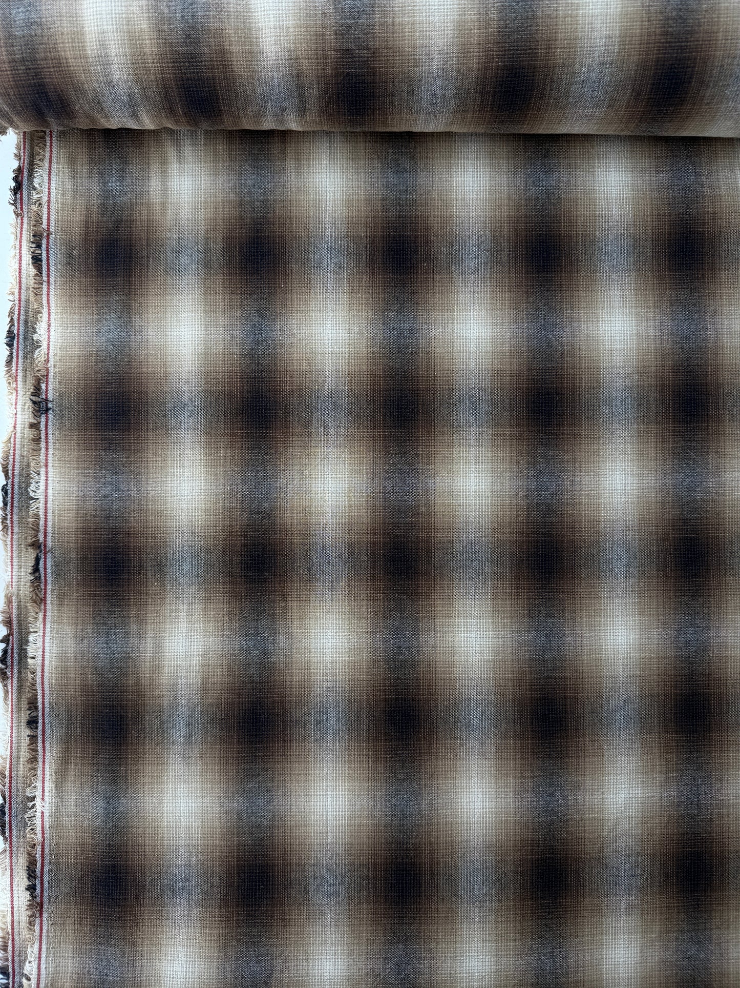 Japanese Cotton Yarn Dye Shirting, Brown Ombre Plaid