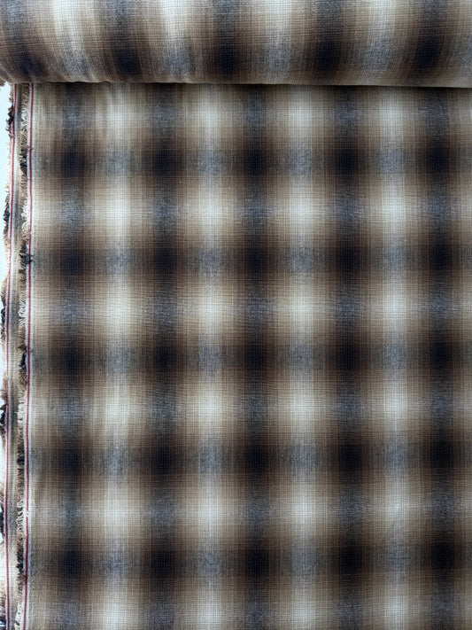 Japanese Cotton Yarn Dye Shirting, Brown Ombre Plaid