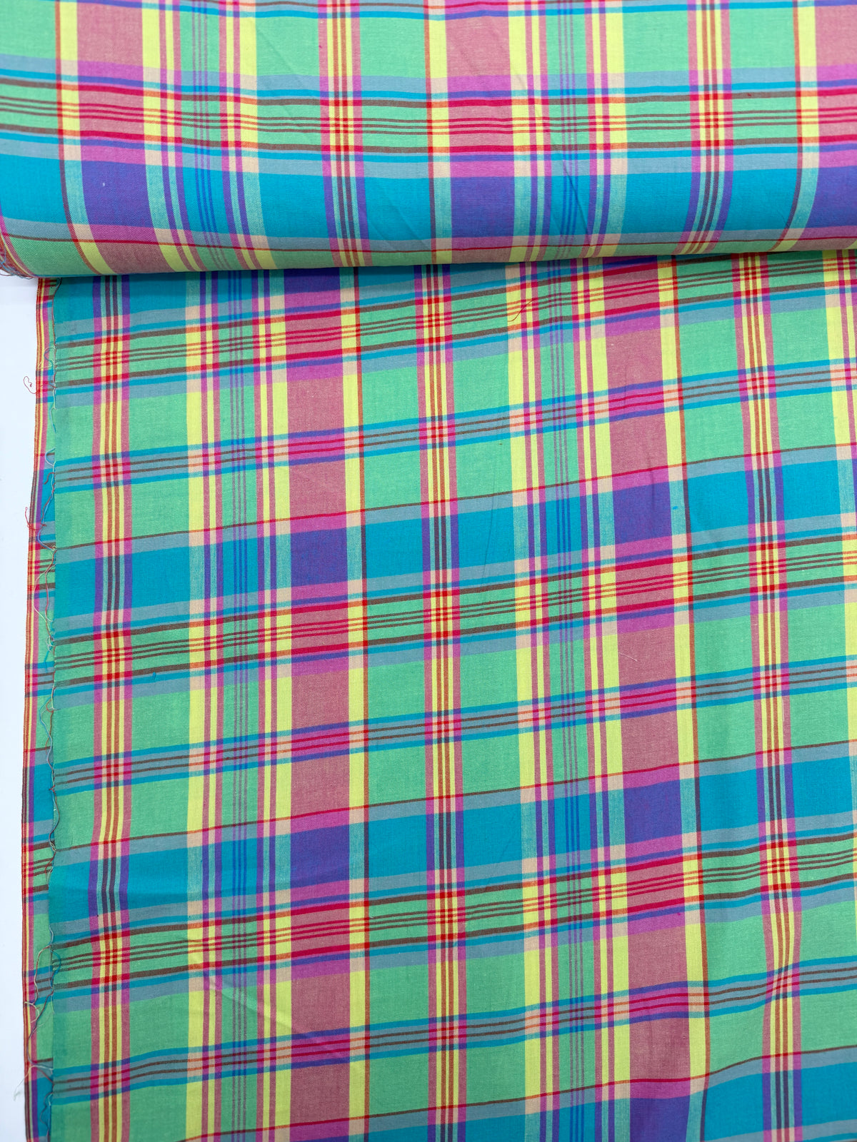 Cotton Yarn Dye Madras Check - Leaf Green/Aqua/Purple