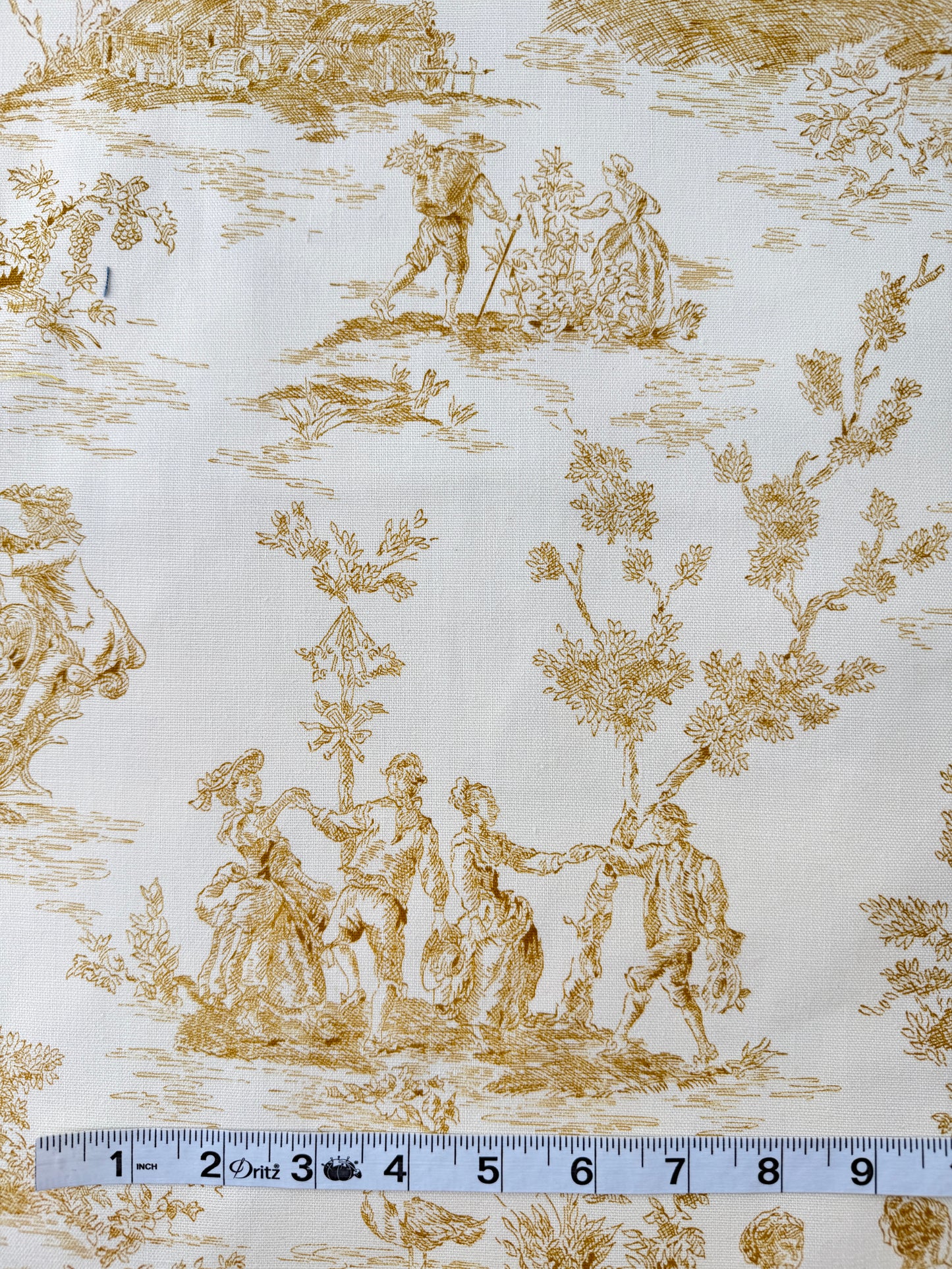 Designer Deadstock Cotton Sheeting, Waverly Toile Four Seasons, Cream/Tan
