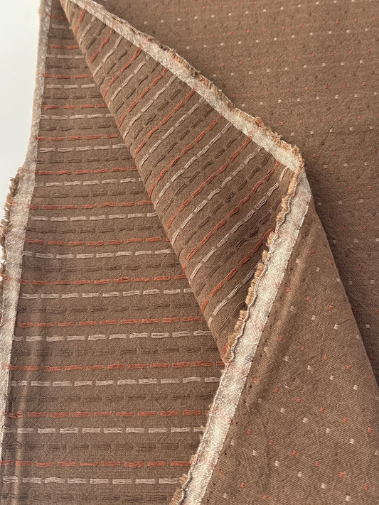 Japanese Cotton Yarn Dye Dobby, Bitter Check - Cocoa Dots