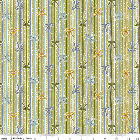 Liberty of London Cotton Sheeting, Festive Magic - Ribbon Stripe Sage