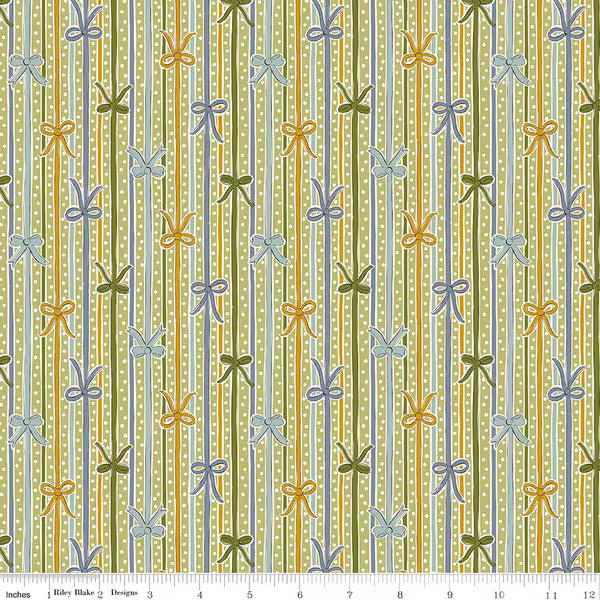 Liberty of London Cotton Sheeting, Festive Magic - Ribbon Stripe Sage