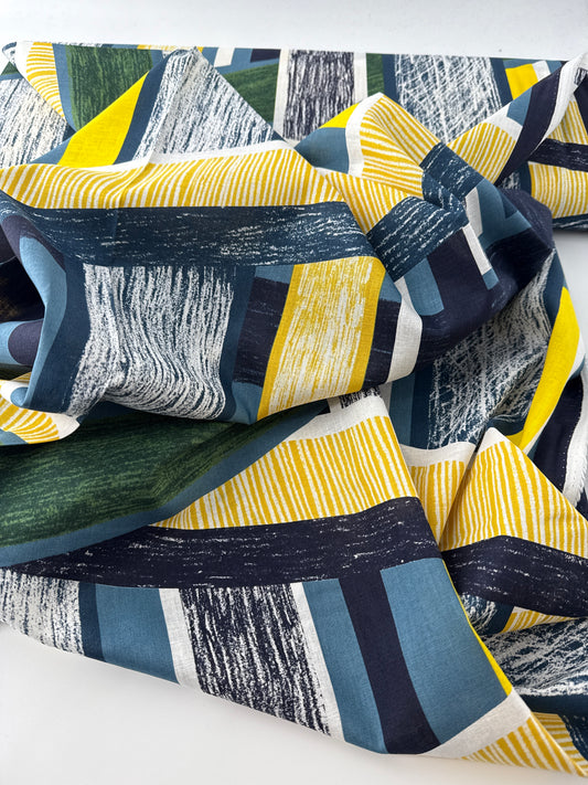 Kokka Fabrics, Linen/Cotton Sheeting, Keshiki – Blue/Yellow