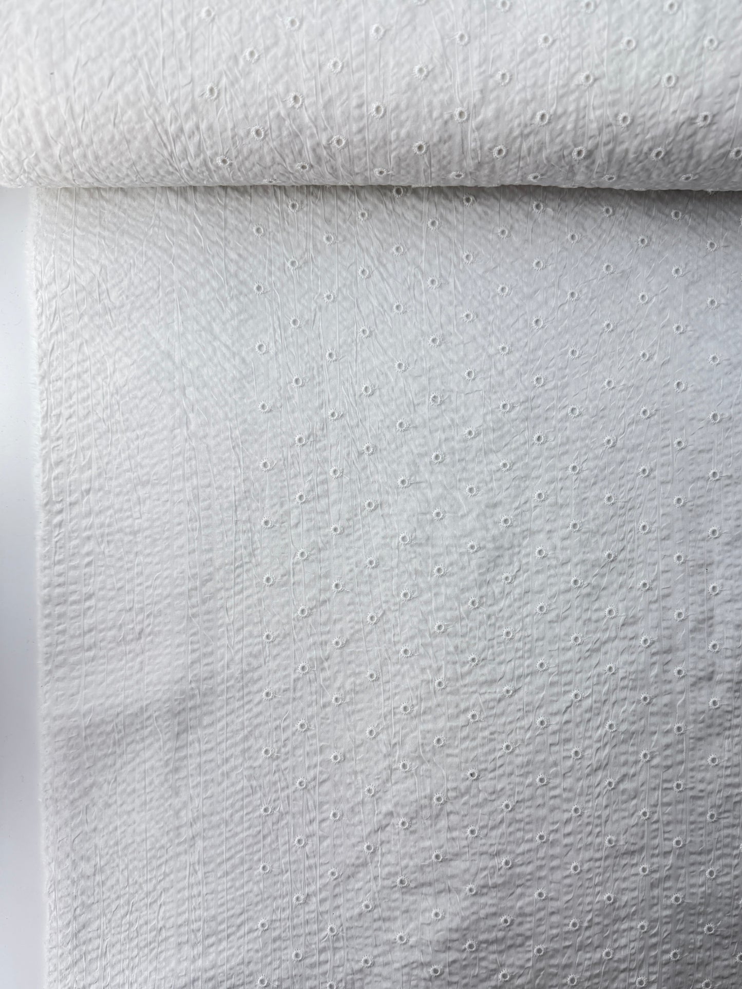 Japanese Cotton Seersucker Eyelet, Scattered Dots, White