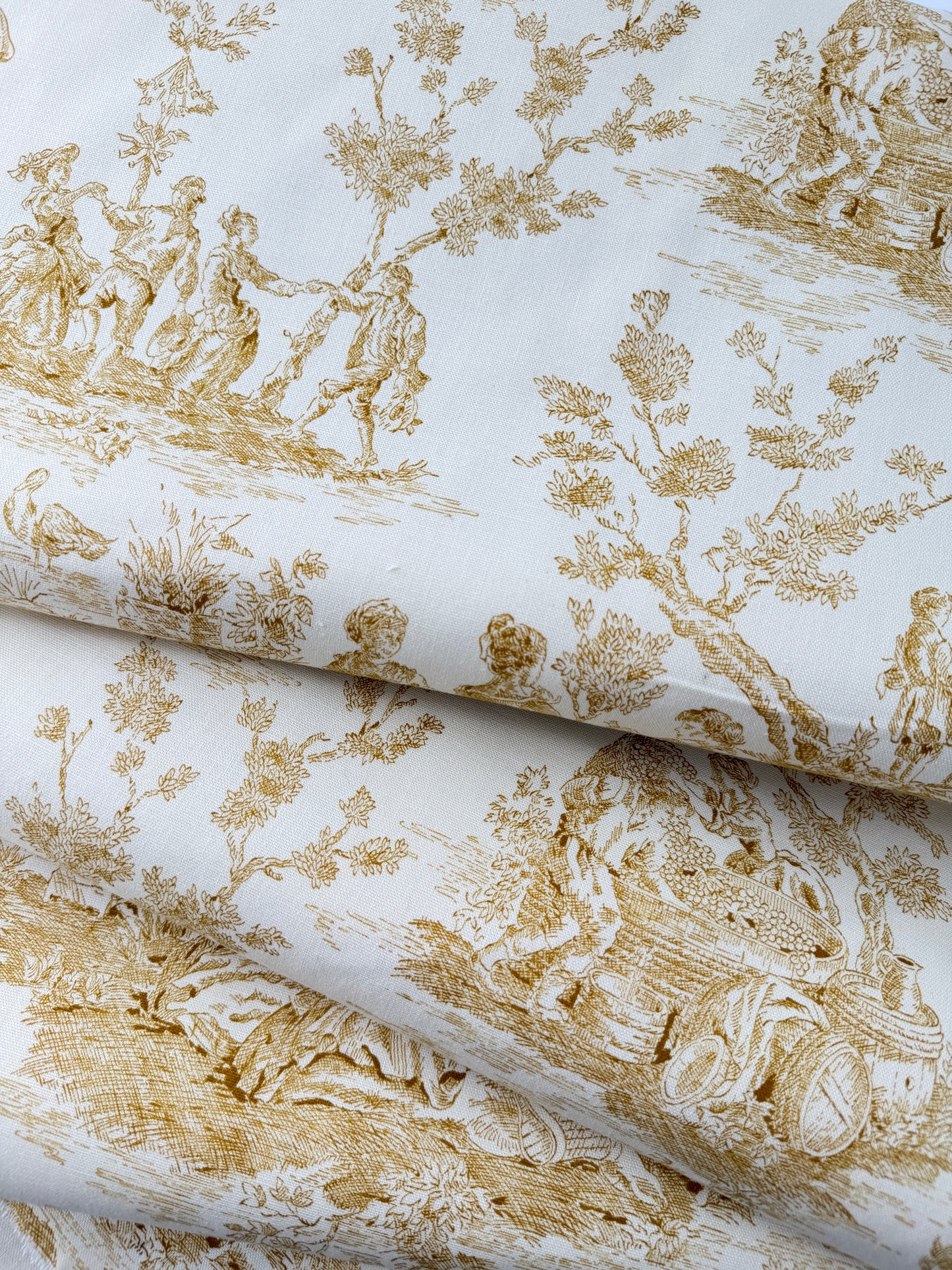 Designer Deadstock Cotton Sheeting, Waverly Toile Four Seasons, Cream/Tan