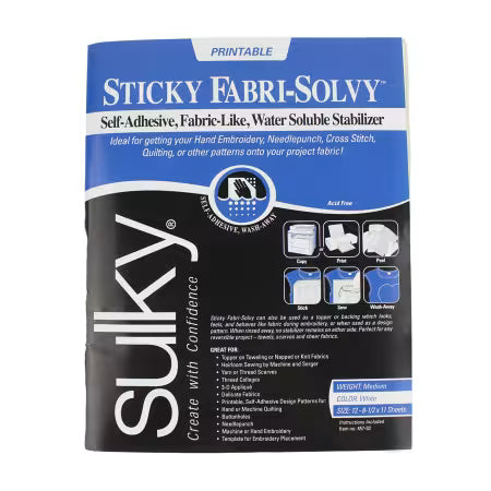Sticky Fabri-Solvy Sheets, Printable, 8.5" x 11", 12 sheets/pack