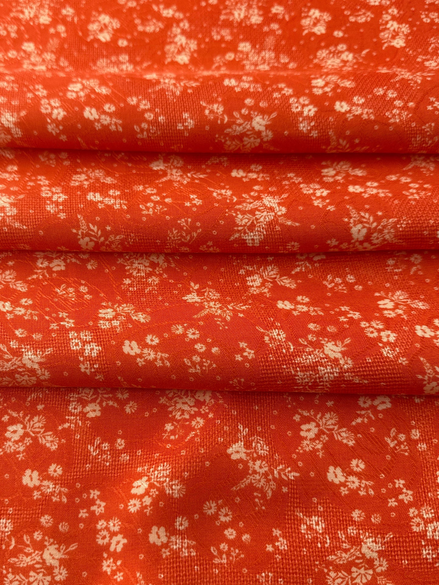 Rayon Challis Jacquard, Floral Bouquets - Mandarin