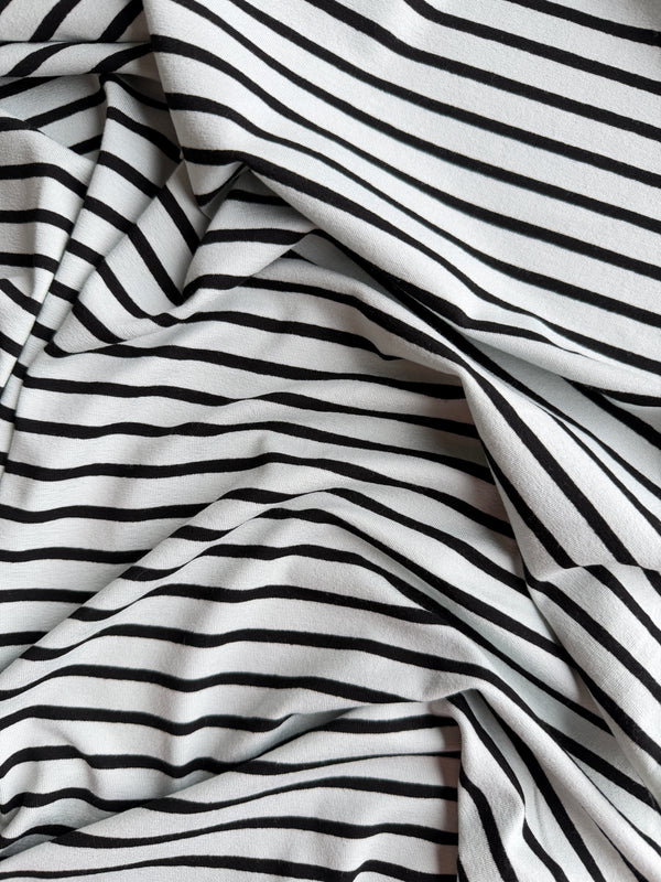 Rayon/Spandex Single Jersey,  Yarn Dye Stripe - Pale Blue/Black, 227 gsm